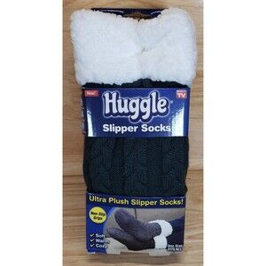 Huggle Slipper Socks As Seen On TV Ultra Plush Fleece Lined Non-Slip Grips-New